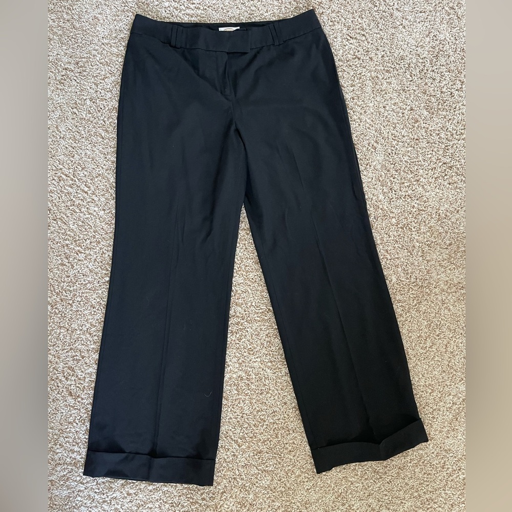 Talbots Wide Leg Black Cuffed Hem Lightweight Stretch Dress Pants Size 14
